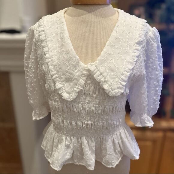 English Factory White Eyelet Ruffle Blouse size M - Picture 1 of 7
